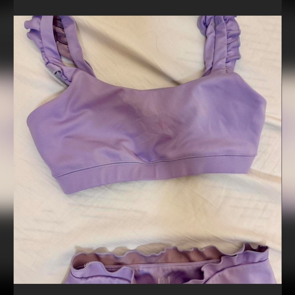 Lavender Ruffled Strap Bralette And Lrggings